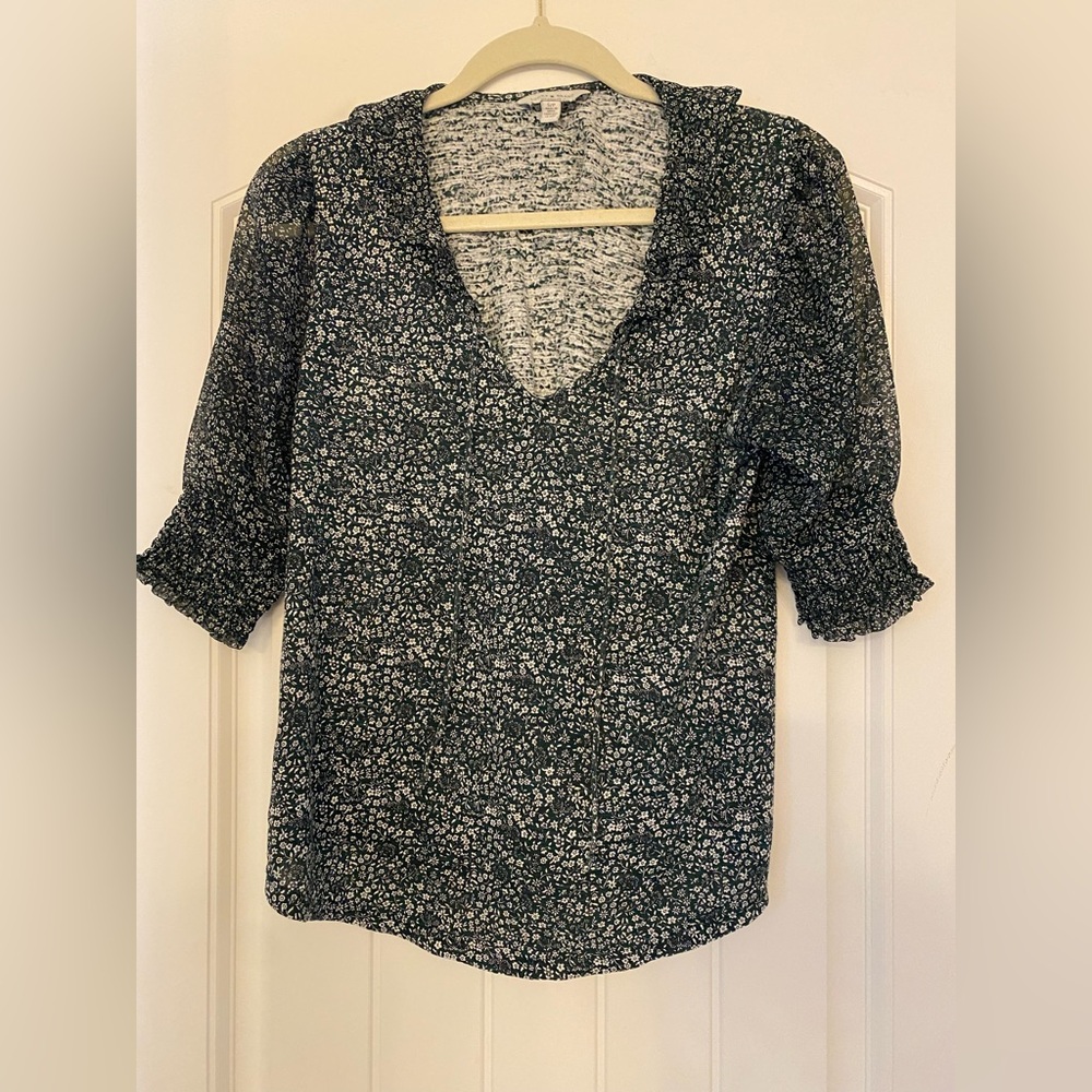 Lucky Brand Floral Green and White Women's Top